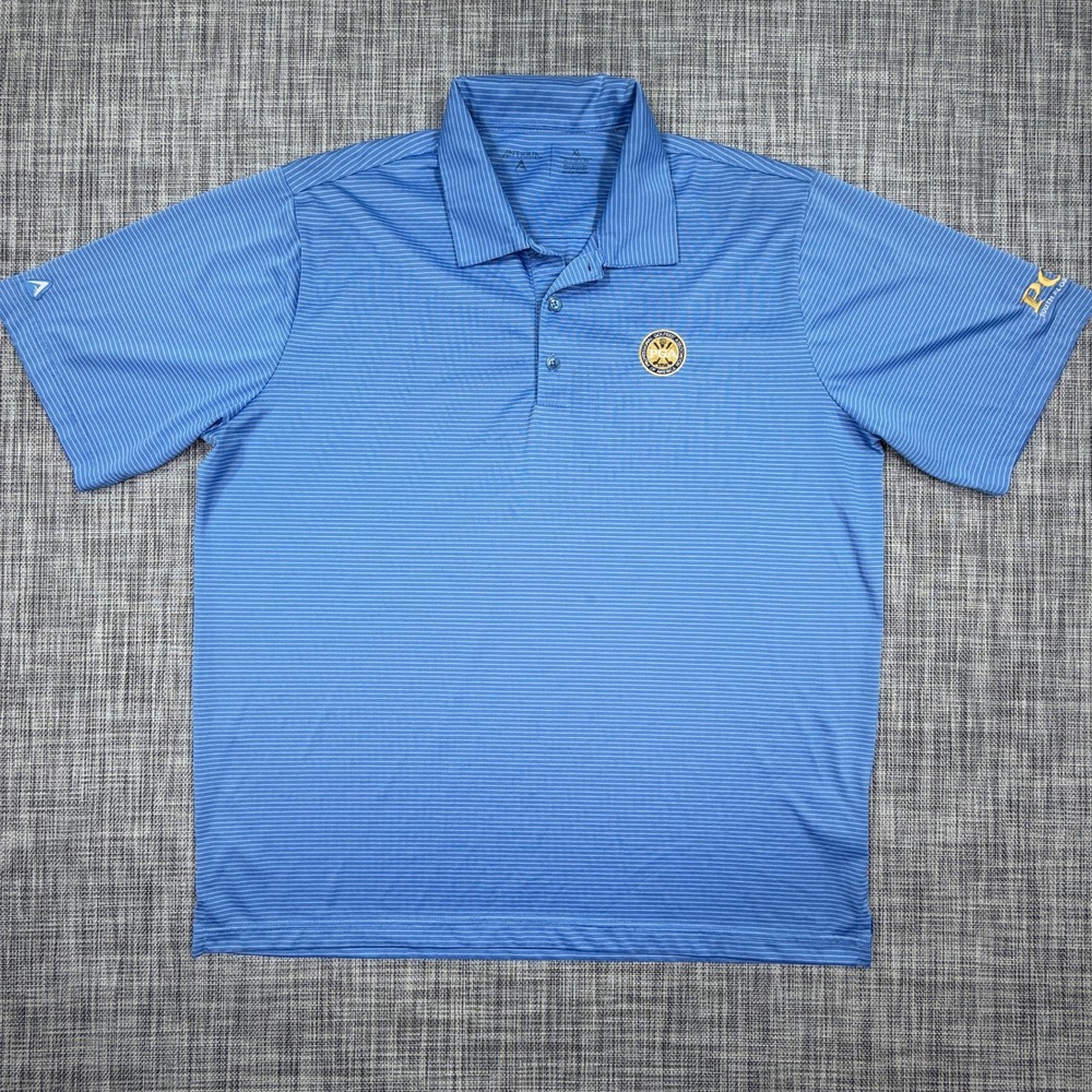 Antigua Men's Golf Polo Blue XL Striped PGA South Florida Logo Short Sleeve